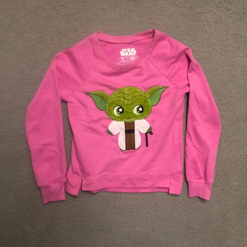 Star Wars Yoda Pink Sweatshirt Kids Size Medium 7/8 Pullover Mad Engine